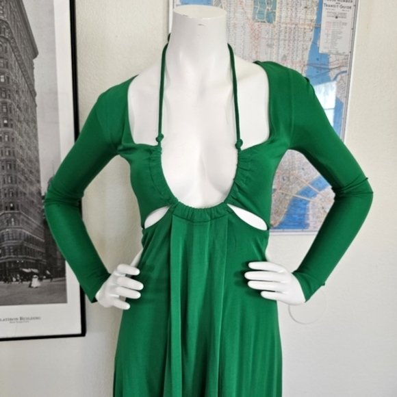 Proenza Schouler Drawstring Keyhole Matte Cutout Green Jersey Maxi Dress - Picture 7 of 16